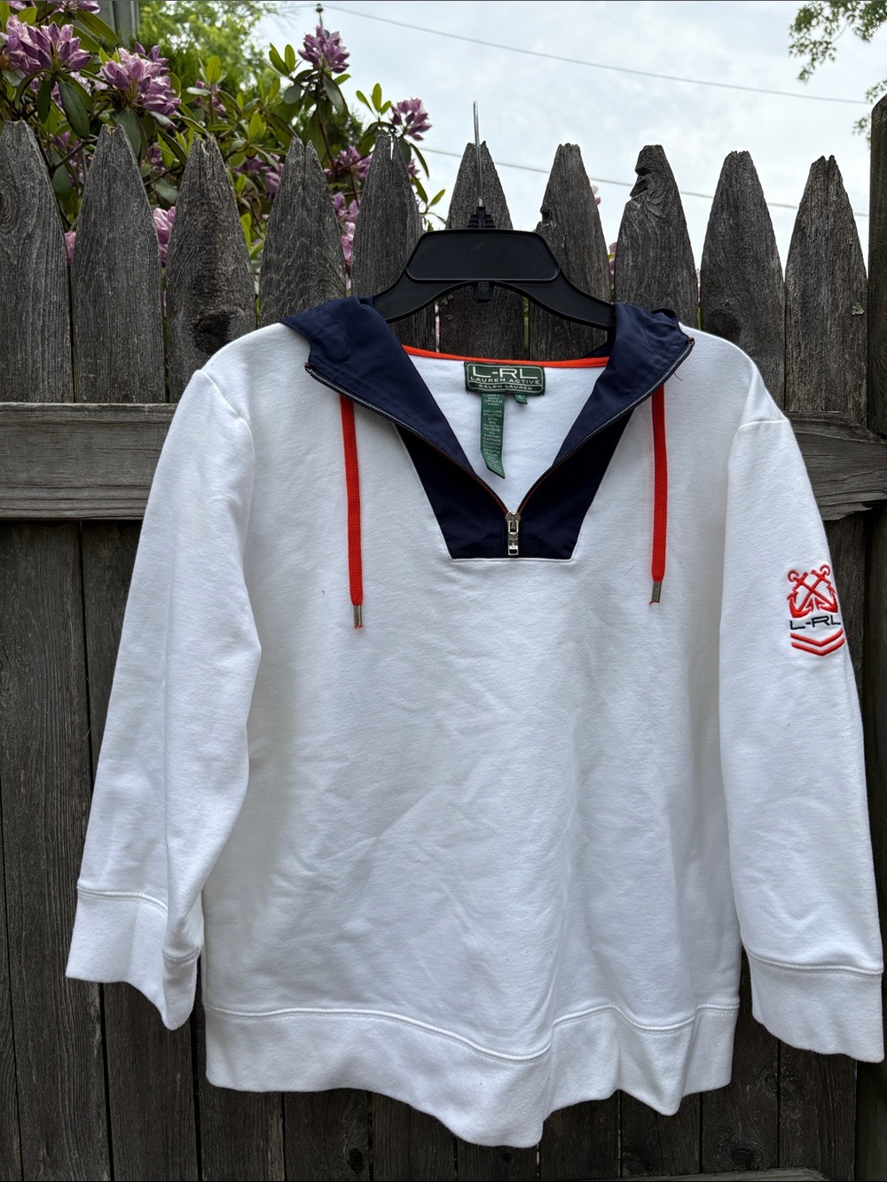 Ralph Lauren White Pullover with Navy Sailor Collar and Red Accents